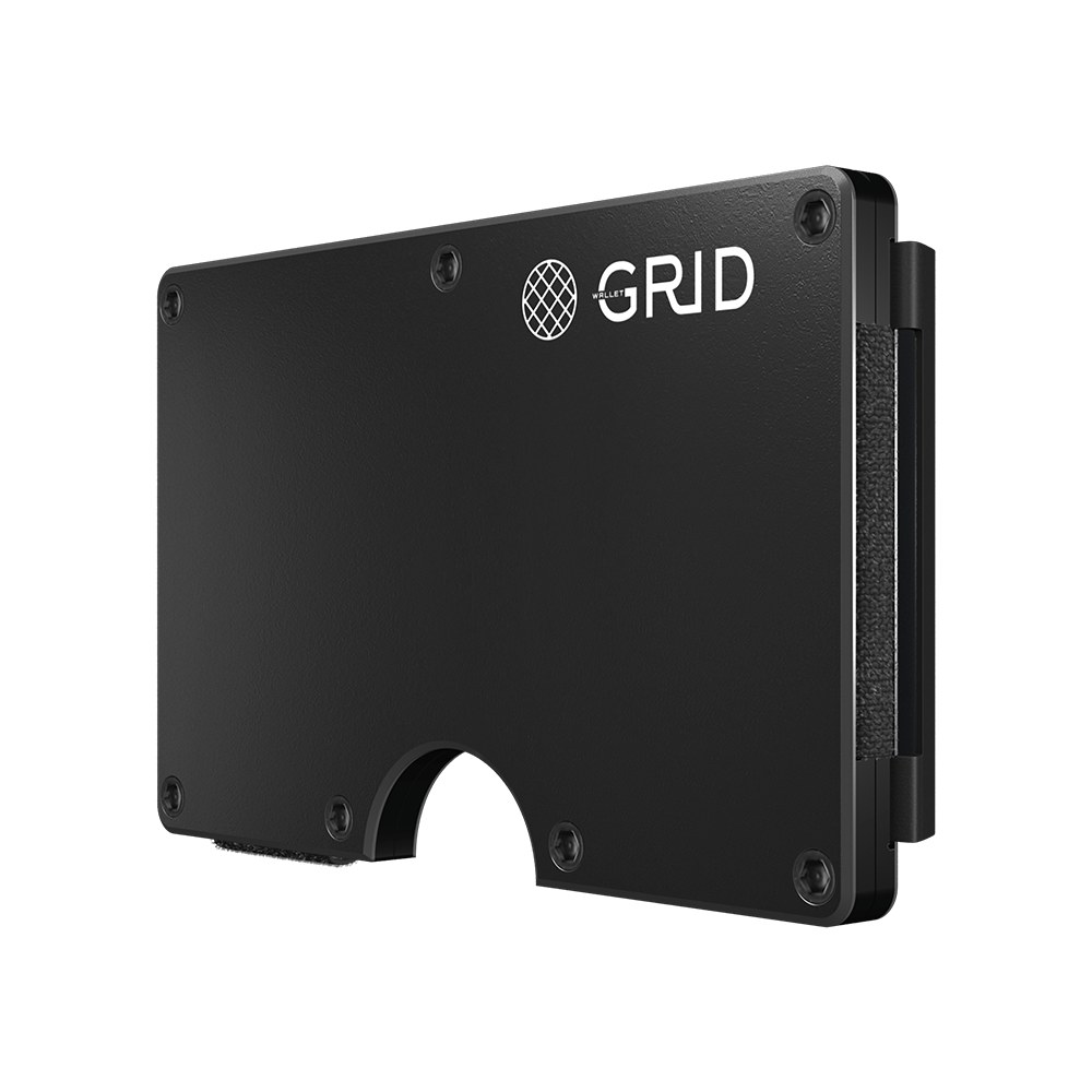 Side view of the gunmetal aluminum, RFID blocking wallet.